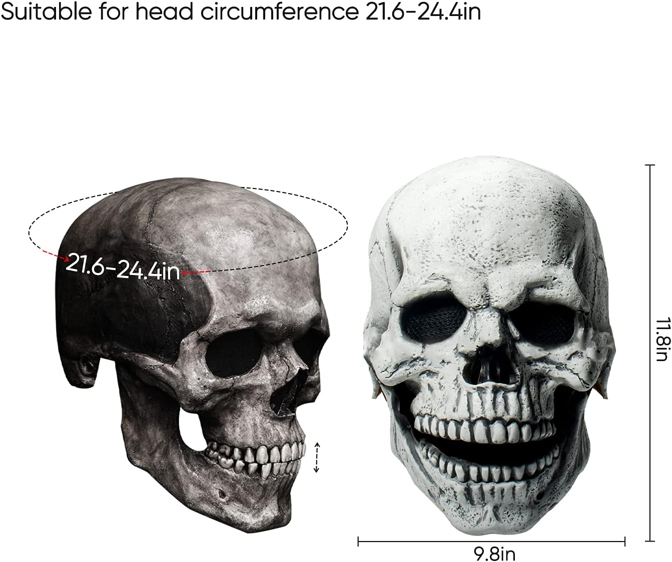 Full Head Skull Mask with Movable Jaw, Halloween Scary Realistic Latex Mask - Image 2