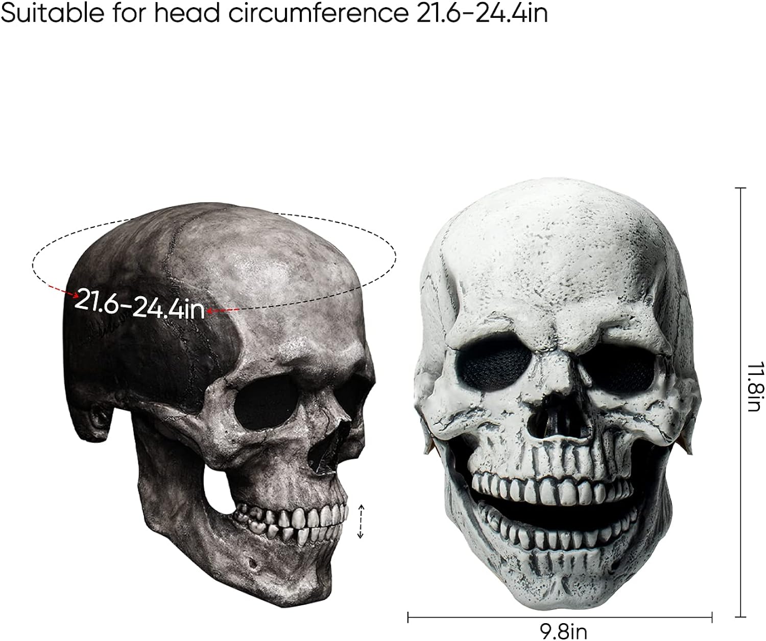 Kocuos Full Head Skull Mask with Movable Jaw, Halloween Human Scary Mask, Adult Head Realistic Latex Mask Helmet, Skeleton Mask for Men, Women (Black) : Clothing, Shoes & Jewelry