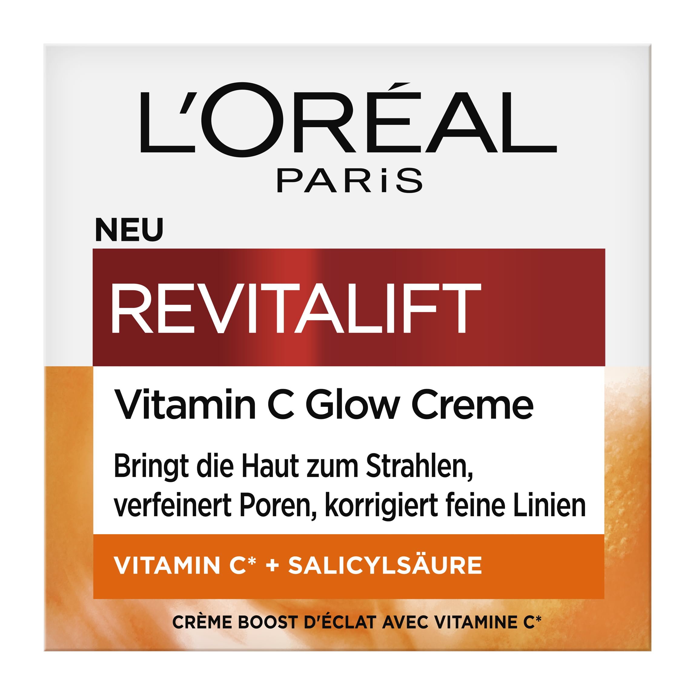 L'Oréal Paris Crema giorno vitamina C, cura del viso per una pelle liscia e luminosa, con acido salicilico e pigmenti che riflettono la luce, Revitalift Vitamina C Brightening Cream, 1 x 50 ml