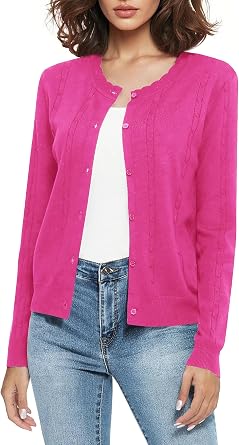 Urban CoCo Womens Crew Neck Button Front Cardigan Sweaters Long Sleeve Open Front Soft Knit Sweater Outfits