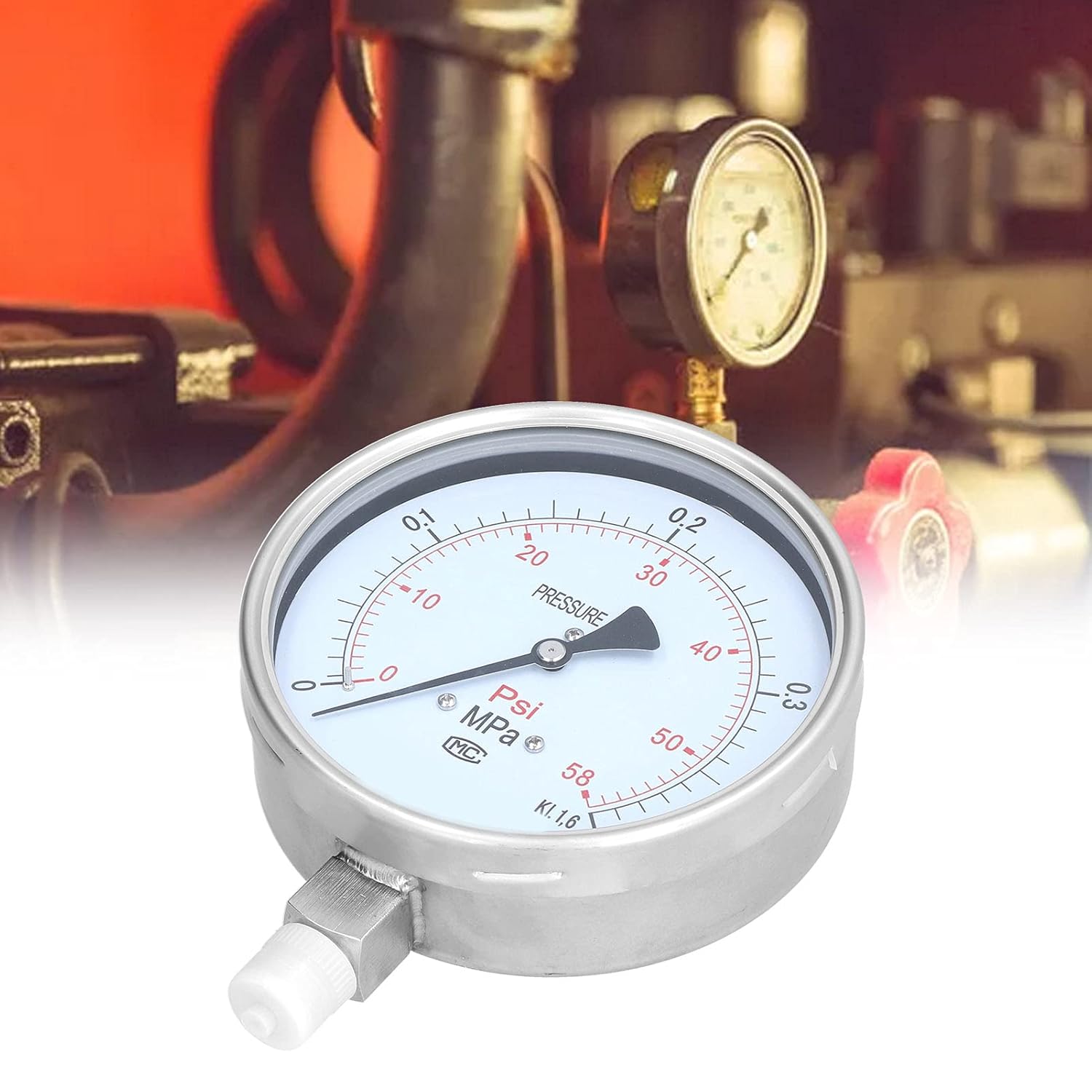 Pressure Gauge Stainless Steel Industrial Radial Vacuum Gauge 0-0.4Mpa High Accuracy Anti Rust and Withstands Harsh Environments for Pipeline Valve Mining Petrochemical Medical