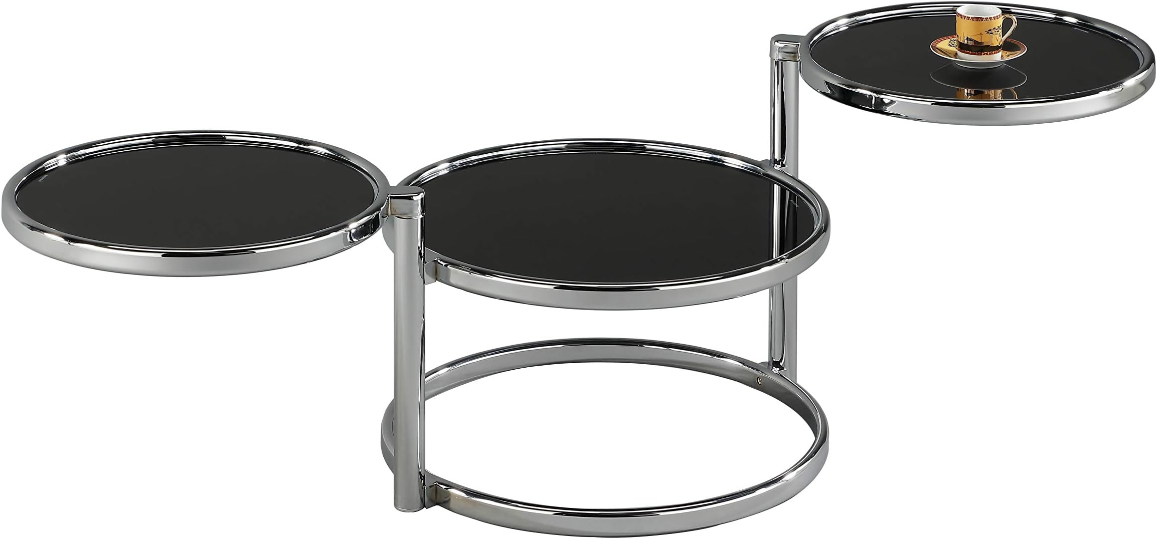 ASPECT Eterntity Glass Coffee Table with Swivel Motion, Chrome/Black, 58x50x43 cm