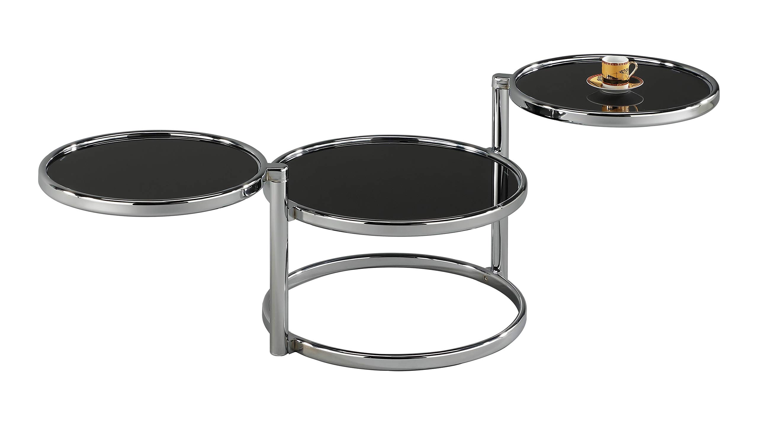 ASPECT Eterntity Glass Coffee Table with Swivel Motion, Chrome/Black, 58x50x43 cm