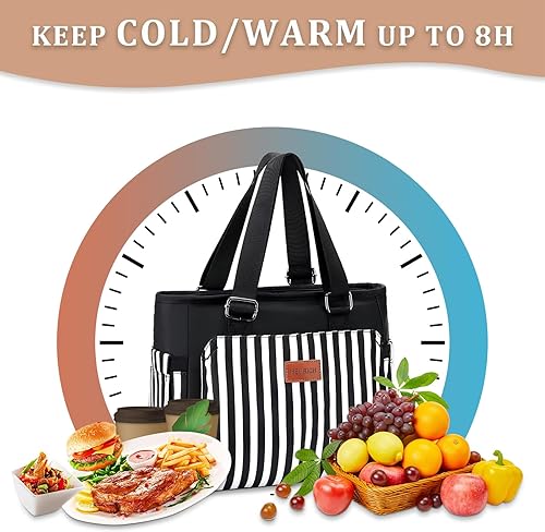 Miniatura 4 de Bolsas de almuerzo grandes para mujer para el trabajolonchera aislada para adultos, bolsa de almuerzo a prueba de fugas con bolsillo de