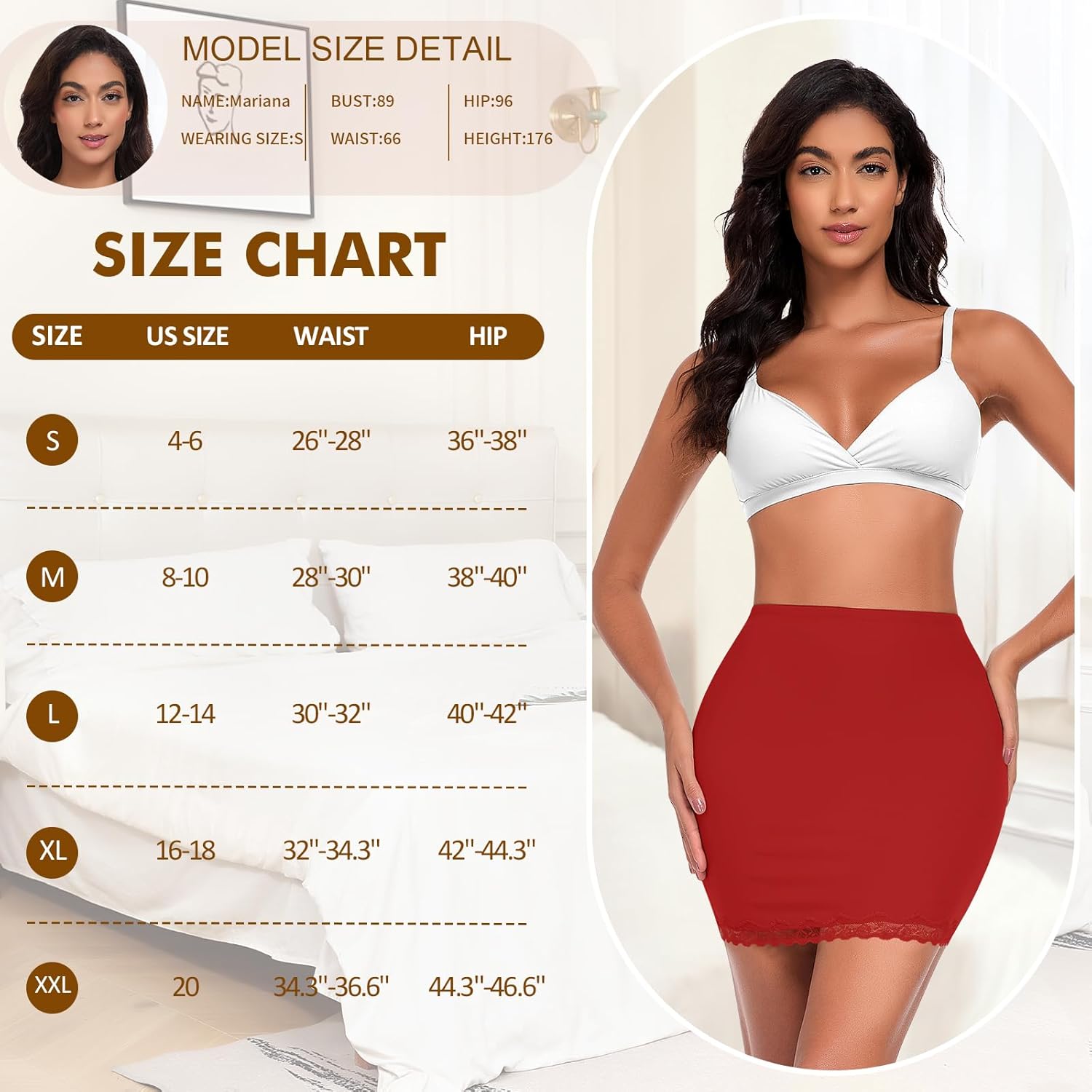 Slip Skirt for Under Dress Women Lace Half Slip Slim Fit Slips Above Knee Mini Underskirt - Image 6