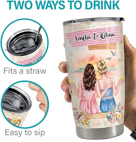 Vista 7 de SANDJEST Vaso personalizado de acero inoxidable con texto en inglés «To My Besties» con texto en inglés «To My Besties», taza de viaje para café