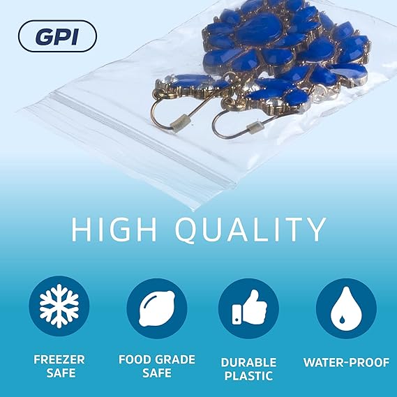 2 x 3 Small Zip Bags, 100 Pack, Clear Plastic Reclosable Poly Baggies, 2 mil with Resealable Zip Top Lock for Storage & Packaging Jewelry, Pills, Meds, Candy, Beads & Seeds. GPI