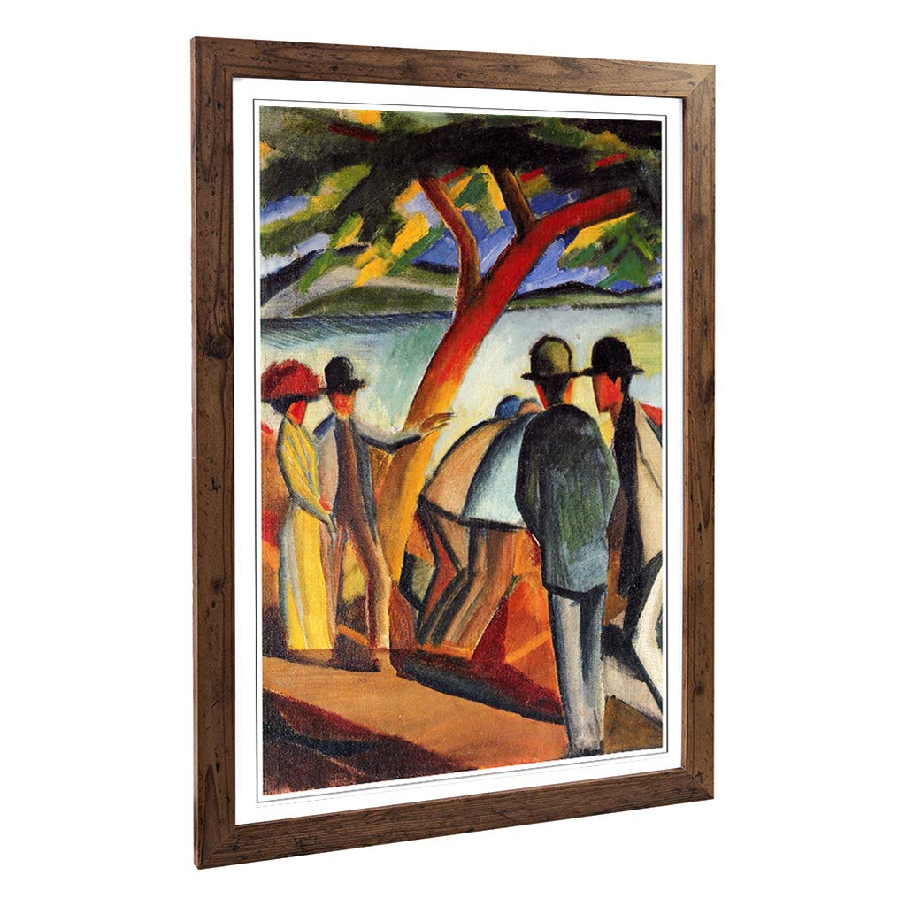 Big Box Art Framed Print of August Macke Promenade by The Lake Design | Wall Art Picture | Home Decor for Kitchen, Living Room, Bedroom, Hallway, Walnut, A2 / 24.5x18 Inch / 62x45cm