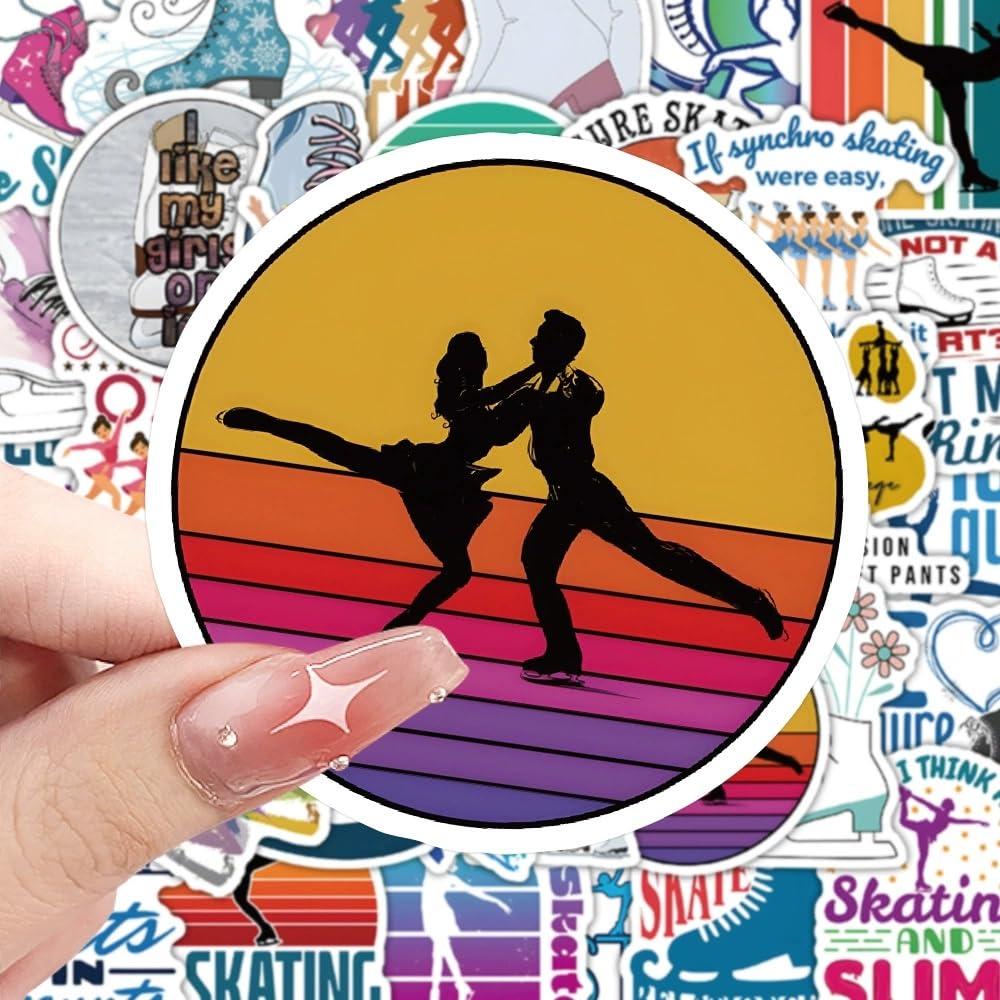 50 Pcs Figure Skating Stickers Laptop Car Scrapbook Phone Skateboard Suitcase Luggage Bike Ice Skating Vinyl Waterproof Aesthetic Personalised Stickers for Teens Boys Girls Adults - Image 2