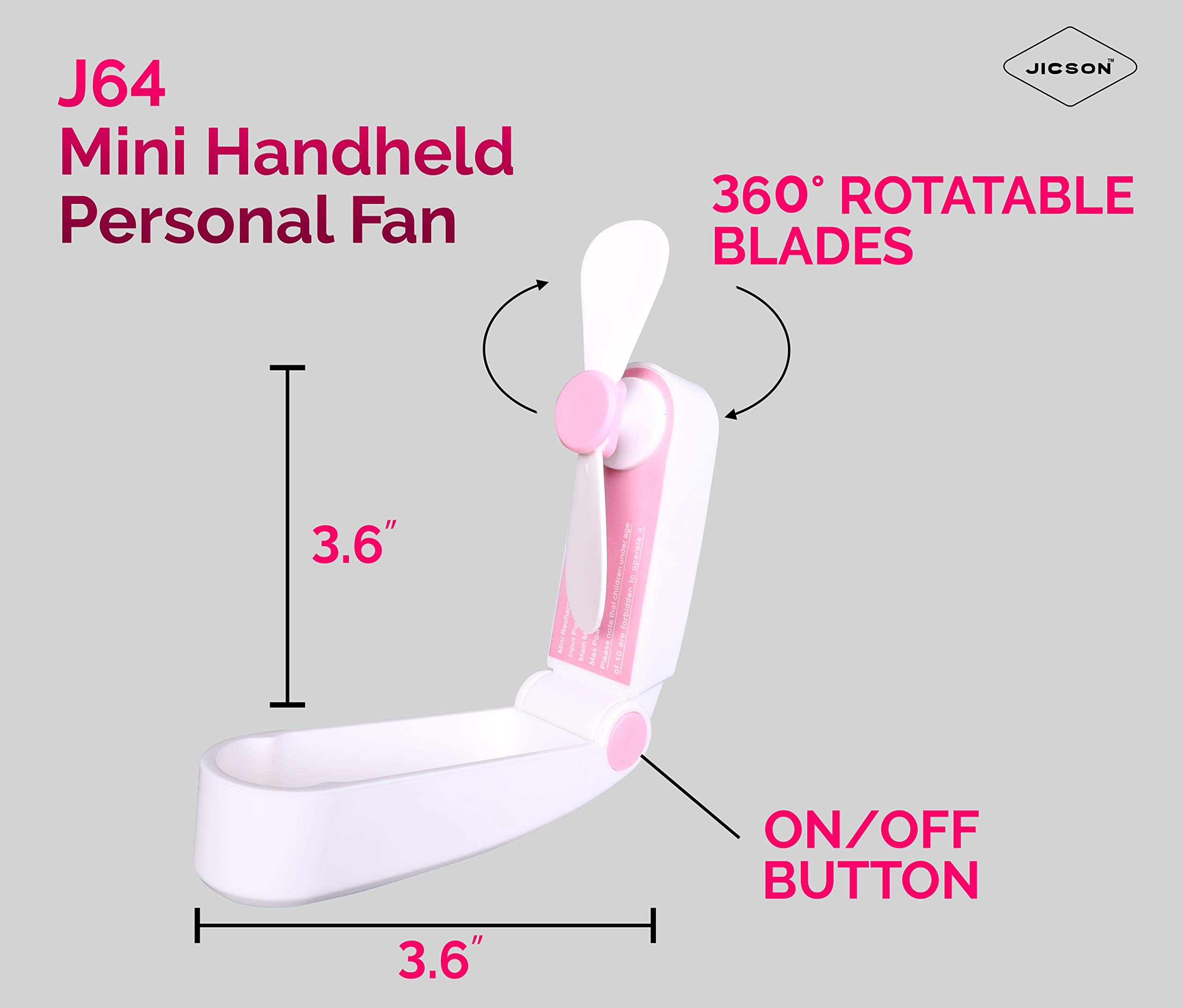 Two Modes Mini Handheld Personal Fan, USB Rechargeable, Soft TPE Material Pocket Fan(Pink & white) - Jimwey Jicson J64