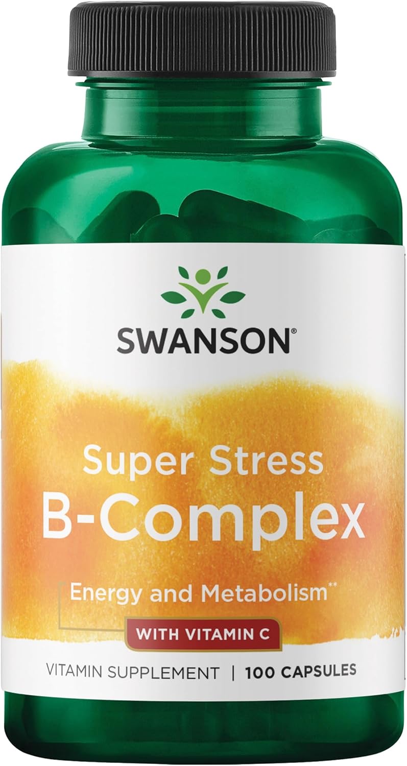 Swanson Vitamin B-Complex w/Vitamin C – Natural Supplement Promoting Stress Relief, Energy Support & Aiding Immune Health – May Support Metabolism & Nervous Health – (100 Capsules)