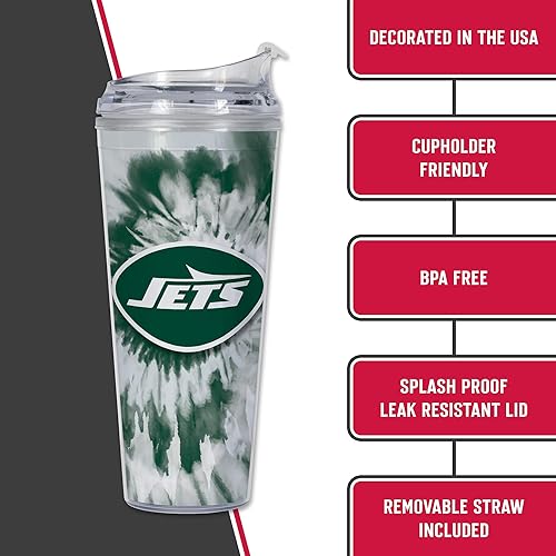 Miniatura 263 de Rico Industries NFL - Vaso de purpurina acrílica de 24 onzas con tapa con bisagras, vaso de doble pared con licencia oficial y popote Tie Dye