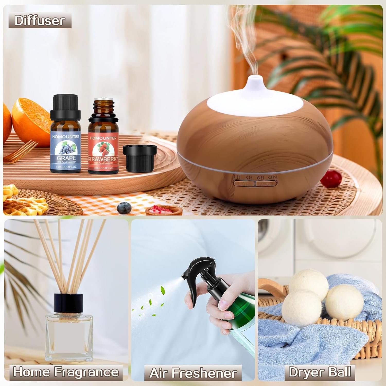 Fruit Essential Oil for Diffusers Natural Fruity Fragrance Oil for Candle & Soap Making - Grape, Citrus and More Diffuser Oils Scents for Home, Summer Aromatherapy Oils Set - 8 Pack, 10ML