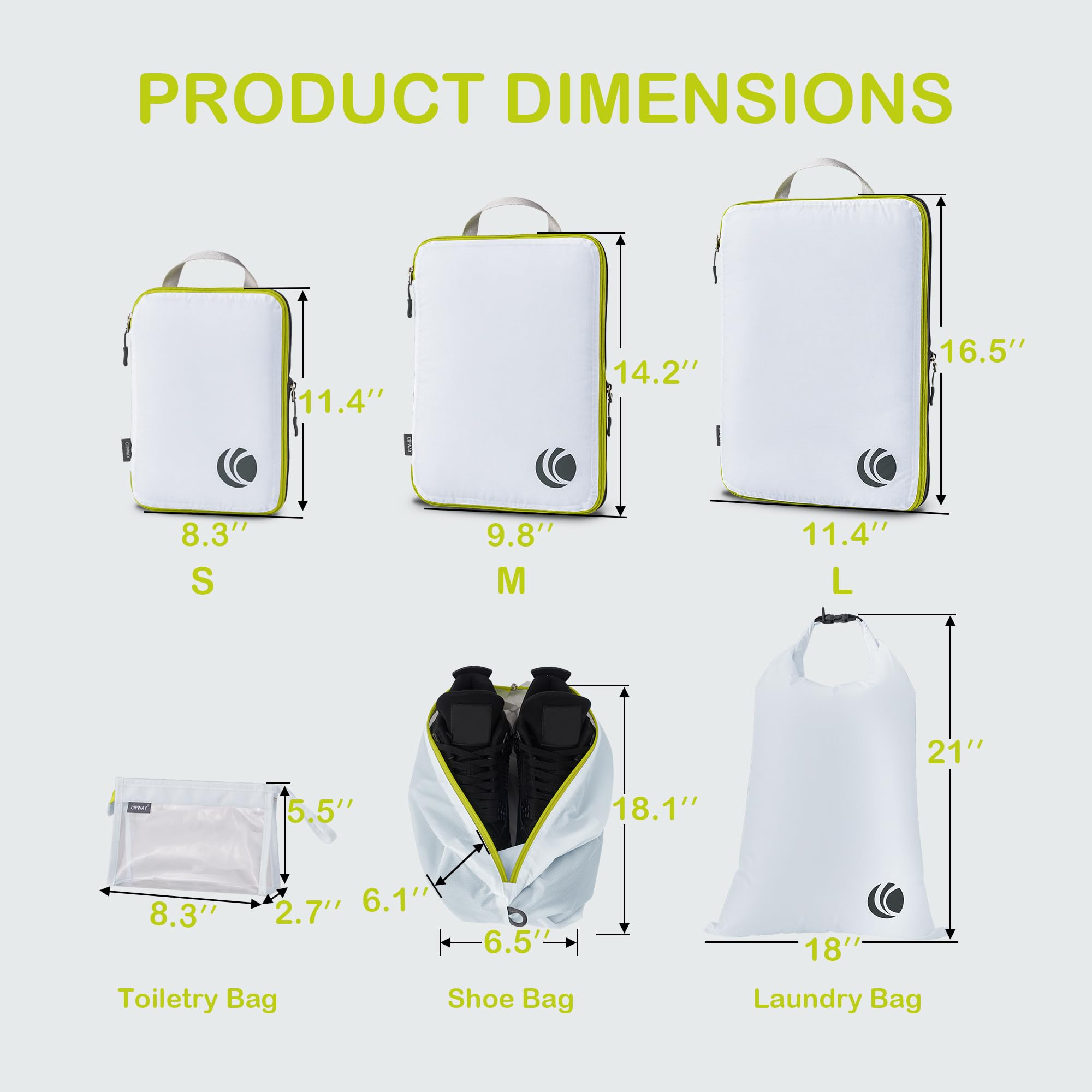 Cipway Bolsas Compresion Viaje, Diseño de Malla Impermeable Ligero y Duradero Bolsas de Viaje Organizador para la Mochila Maletas de Almacenamiento en el Hogar(Blanco, 8 Unidades)