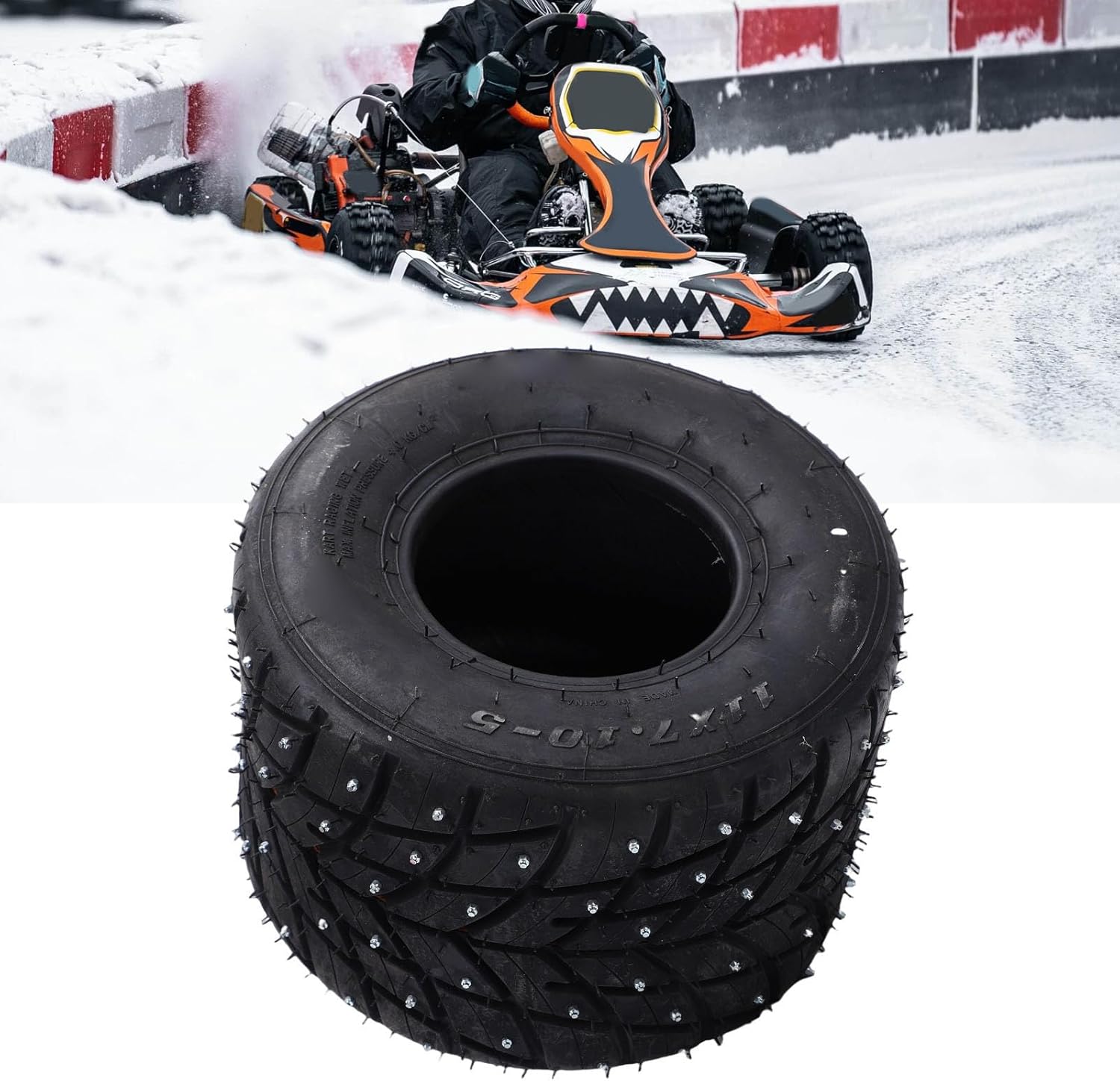 Luocute 11x7.10-5 Tire, Anti Slip Rubber Go Kart Vacuum Tubeless Snow Tire with Anti Skid Nails for Drift Trikes and Go Karts