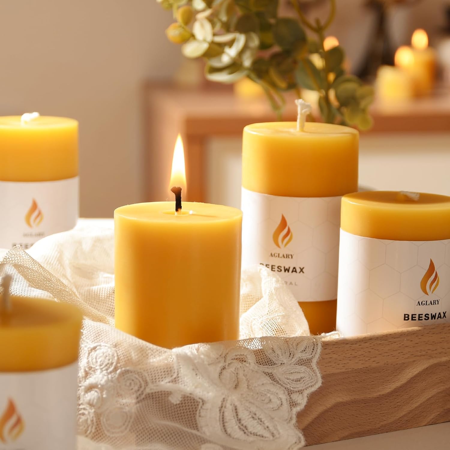 6PCS Beeswax Pillar Candles,Large Handmade Pure Beeswax Candle,Long Lasting Burn Time，Unscented Smokeless，2 * 3",20H, Raw