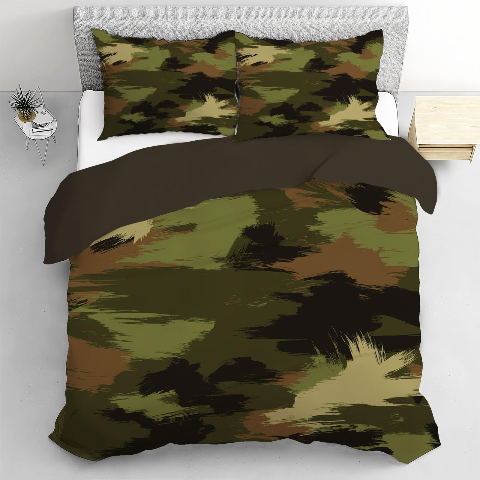 Housse de couette 200x200 motif camouflage rétro pour chambre adulte cosy
