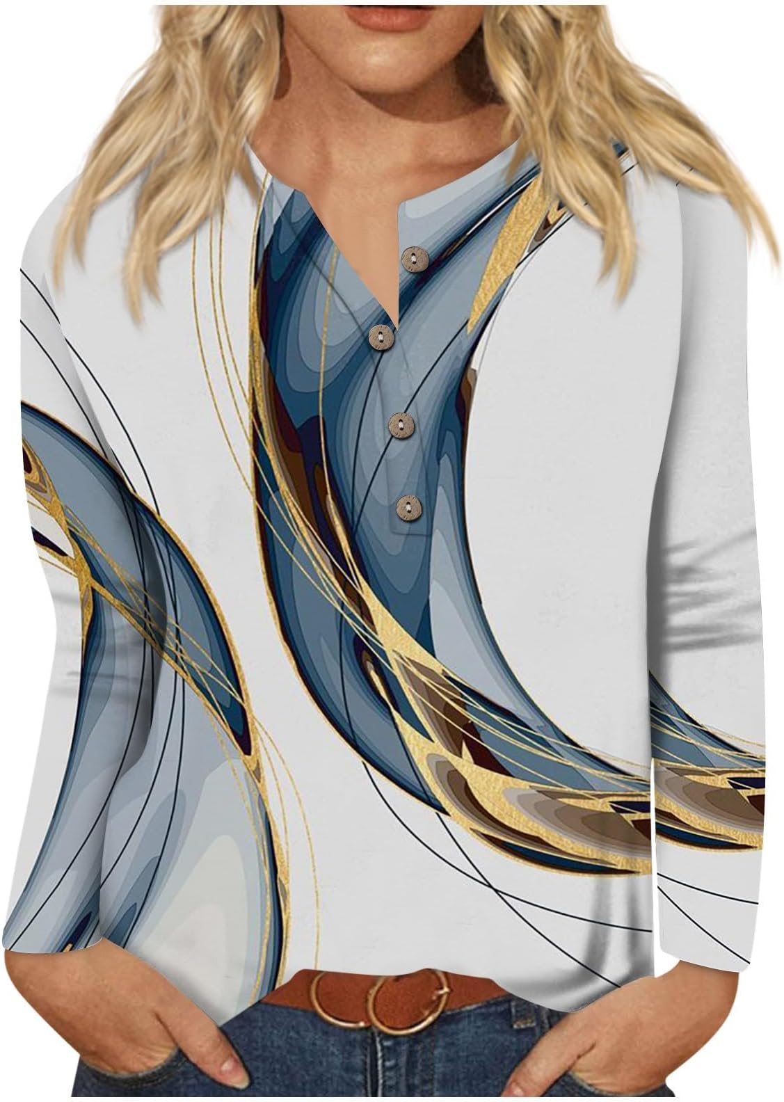 Going Out Tops for Women Sexy Button Down Henley Long Sleeve Top Shirts Casual Plus Size Print Comfy Pullover Blouse Long Sleeve Tops Women
