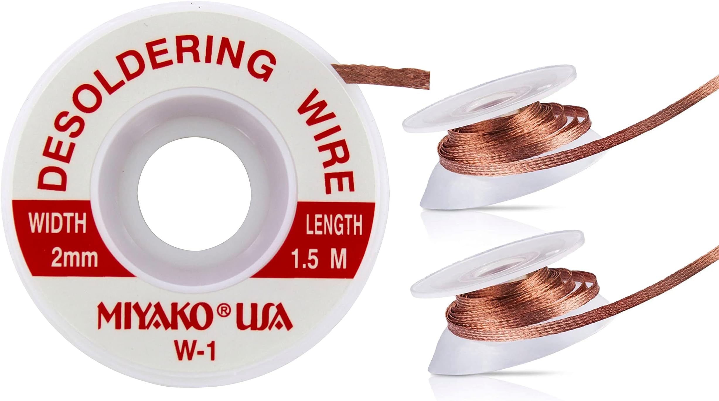 MIYAKO USA Desoldering Wick Wire Roll in Handy Dispenser 5 FT Each - Ideal to Easily and Fast desolder Any Board Without Making Any Mess - Pure 100% Braided Cooper Wire (Pack of 3)