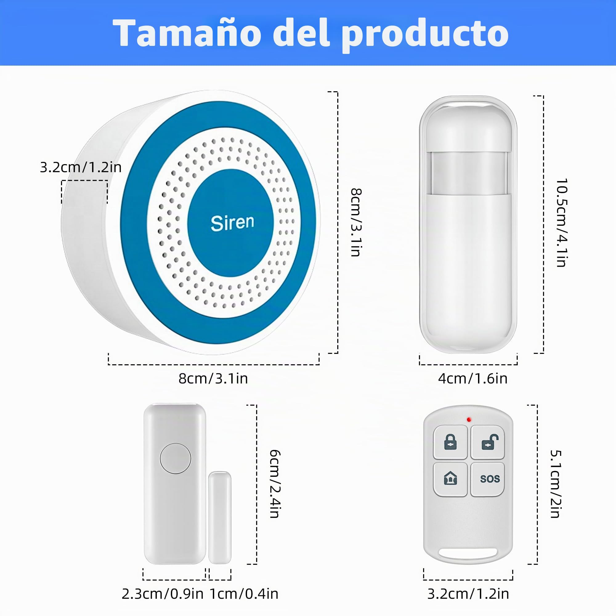 Sistema de Alarma WiFi Inteligente para el Hogar 120 dB con Sensor de Puerta, Detector de Movimiento, Control Remoto y Notificaciones por App – Sistema Antirrobo para Casa, Garaje (Kit de 5 Piezas)