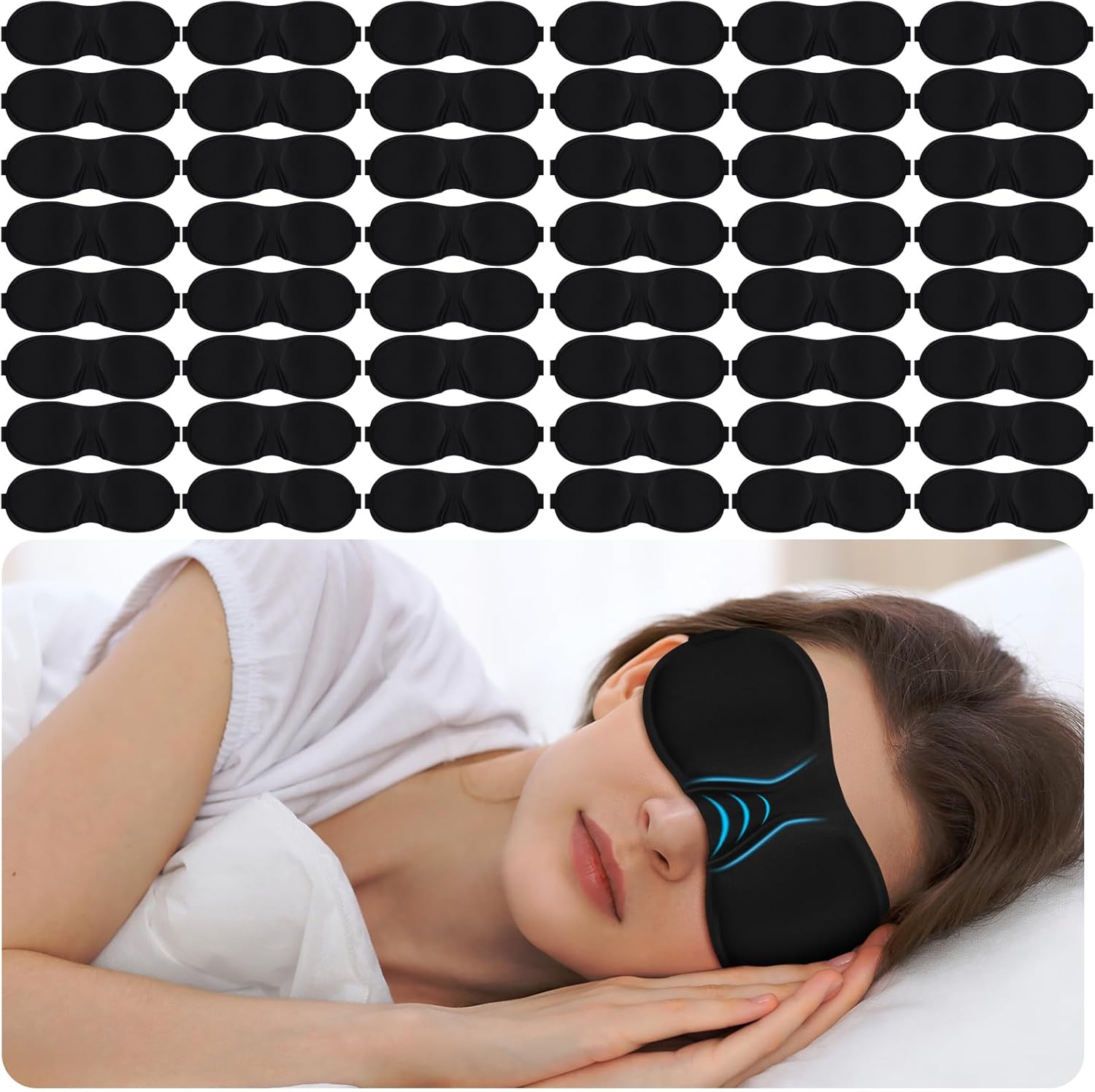 Chicingyou 50 Pack Moisture Chamber Glasses for Dry Eyes, 3D Contoured Sleep Mask for Dry Eyes Soft Black Moisture Goggles Reusable Eye Sleep Eyemask with Adjustable Strap for Men Women