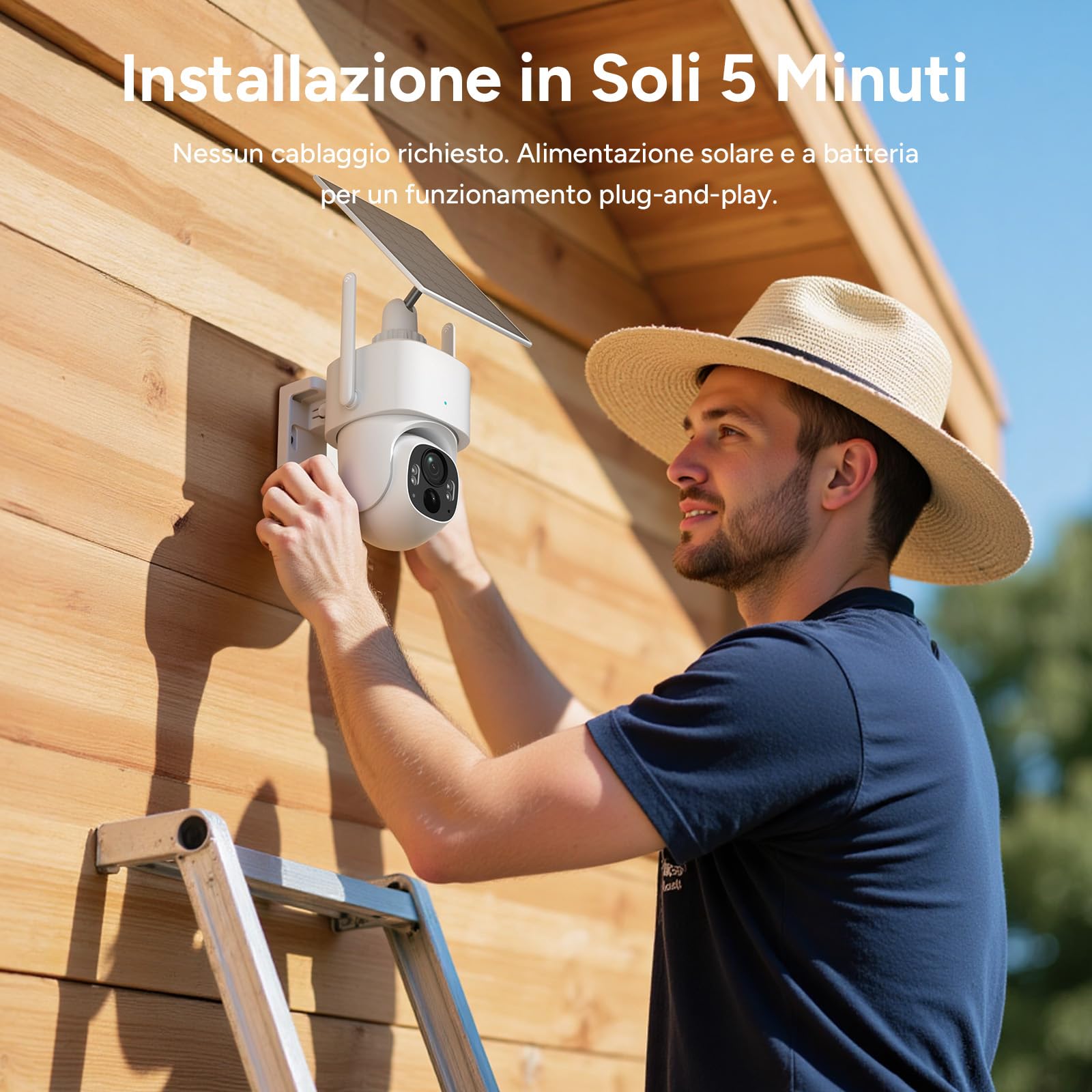 WOOX Telecamera di Sorveglianza Esterna senza WiFi, 2K 3MP Telecamera 4G LTE con Pannello Solare, PTZ 355° e 140°, Visione Notturna a Colori, rilevamento AI, Locale e Cloud (Senza scheda SIM)