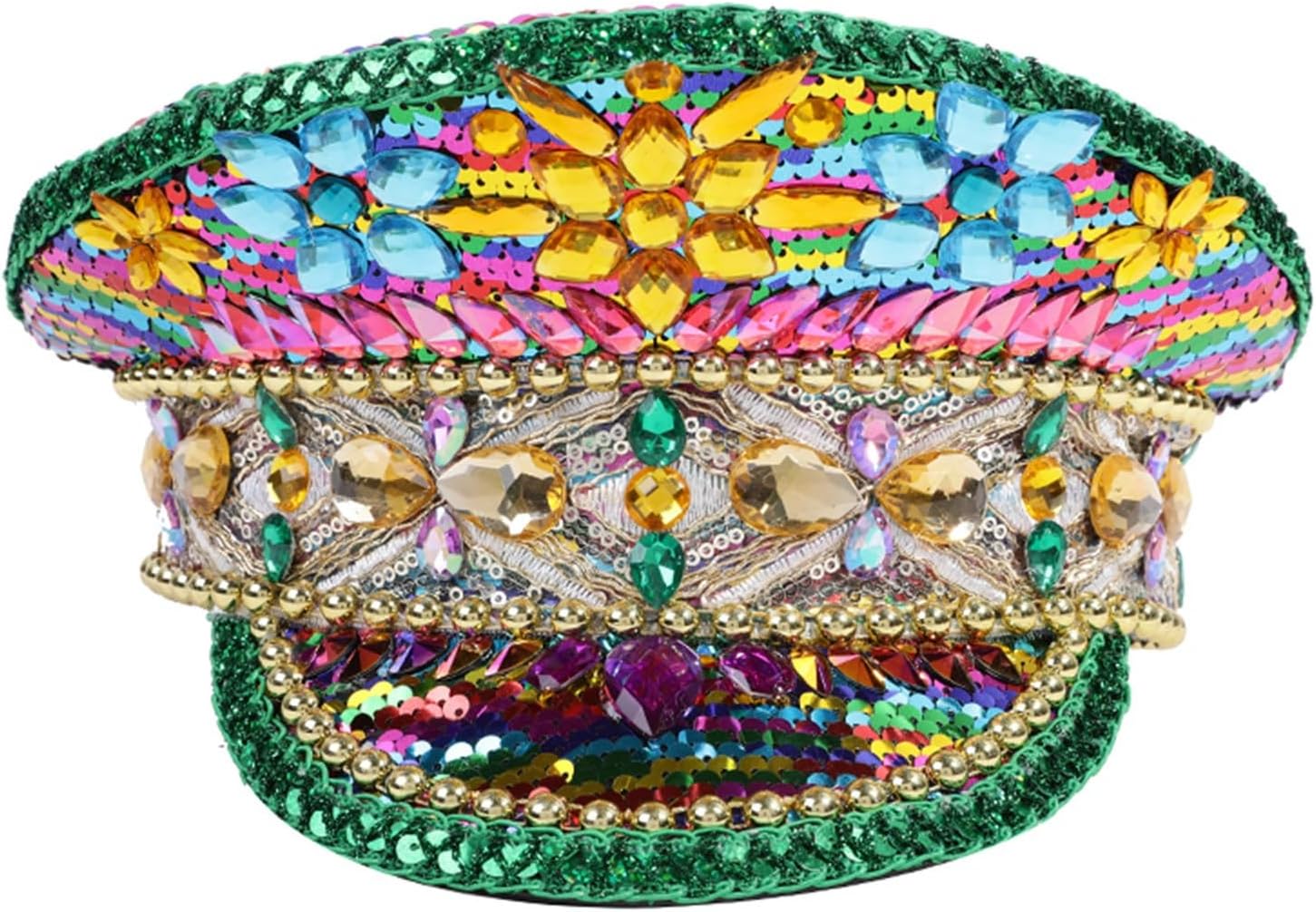 Mardi Gras Sequin Captain Hat Festival Rhinestone Military Hat Carnival Costume Hat Burning Man Hat