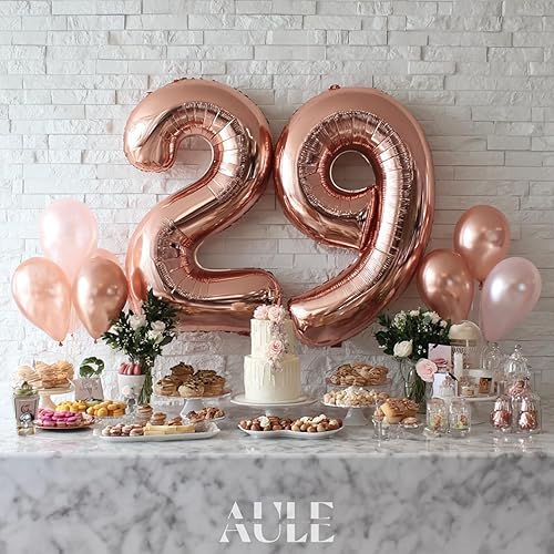 Miniatura 4 de AULE Globos de 40 Pulgadas con Números Grandes 29 en Oro Rosa, Globos de Helio Gigantes de Papel de Aluminio para Cumpleaños Feliz, Decoraciones