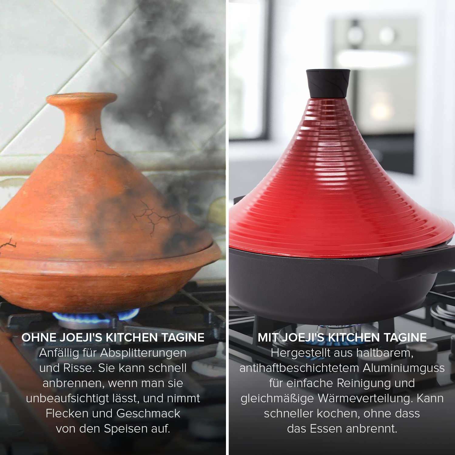 Joeji's Kitchen Tajine 28 cm – Marokkanischer Tajine-Topf aus Aluminiumguss mit Antihaftbeschichtung – Geeignet für Induktion, Gas, Glaskeramik & Elektroherd