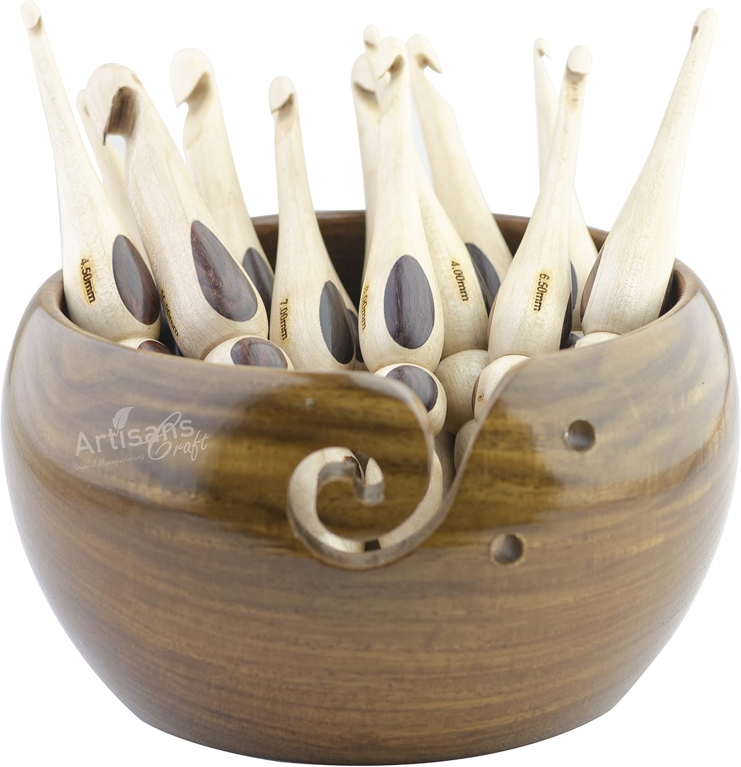 13 Sizes Crochet Hooks Set, 3.5 MM to 16 MM, Ergonomic Crochet Hooks for Arthritic Hands, Knitting & Crocheting Needles, Extra Long Crochet Hooks (Set of 13 + Yarn Bowl 7x4, Multiwood Turned)