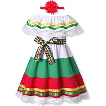 fioukiay Toddler Girls Mexican Dress Little Girl Off Shoulder Bowknot Traditional Color Block Dresses