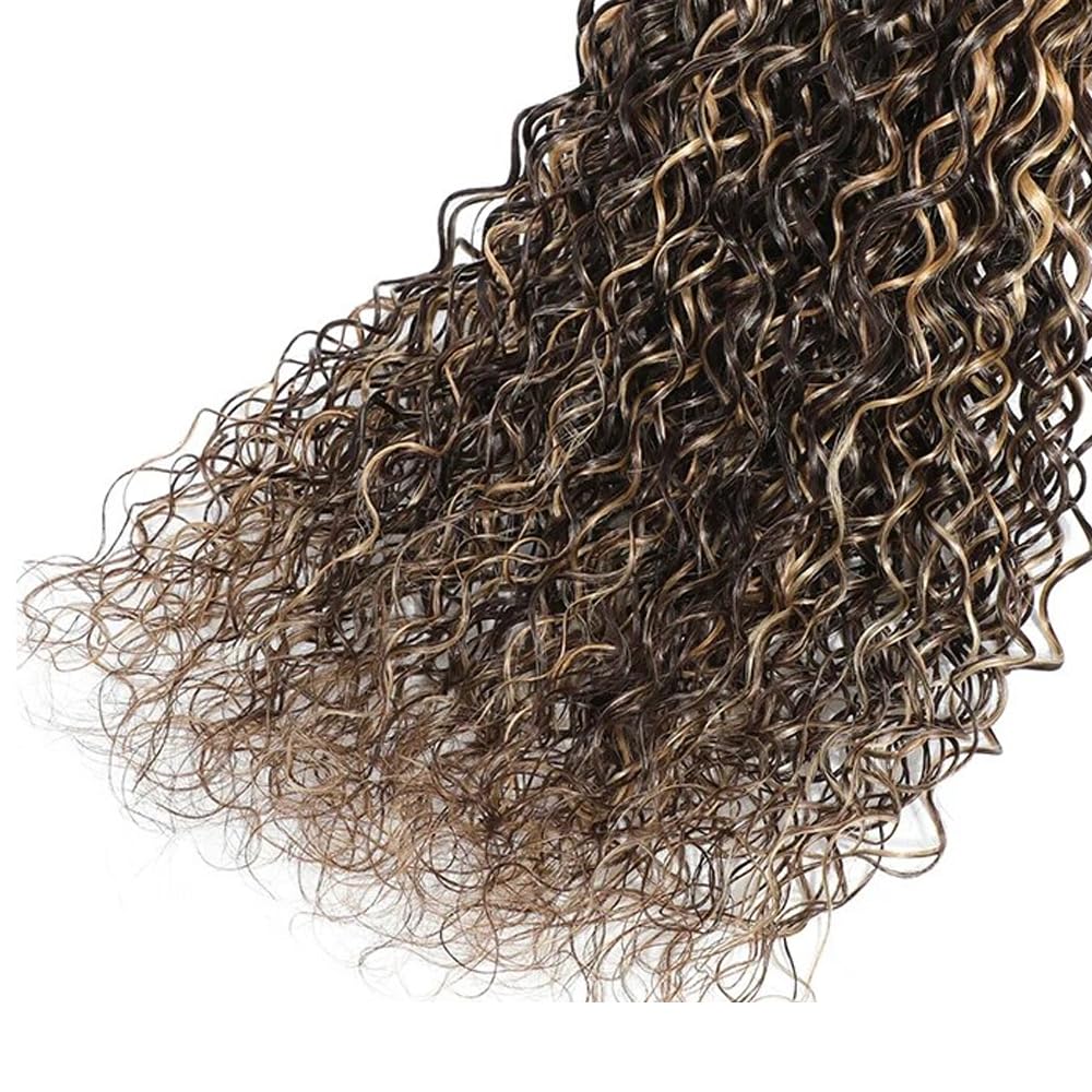 P4/613 Human Hair Highlight Kinky Curly Bundles Ombre Deep Curly Bundles Two Tone Brown Mixed With Blonde Bundles 20 22 24 Inch
