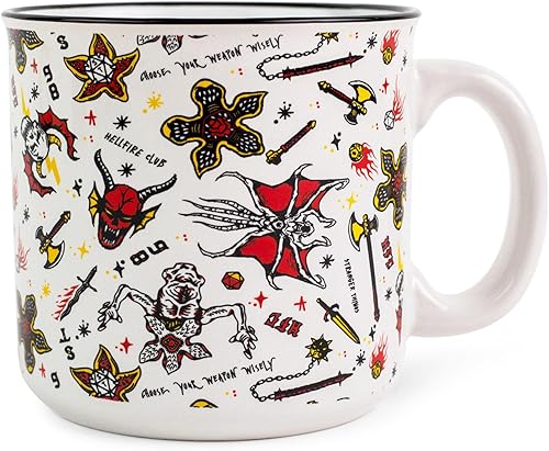 Stranger Things Hellfire Club Icons - Taza de café de viaje sin BPA para expreso, cacao, té, capacidad para 20 onzas