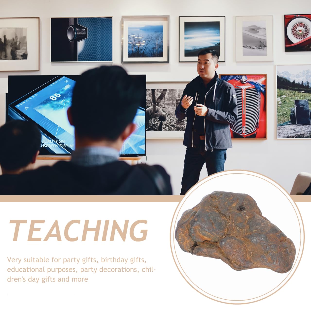ABOOFAN Modelo De Meteorito Real 0.98X0.59X0.59In Muestra Científica Educativa para Oficina Aula Y Colección De Meteoritos para Niños