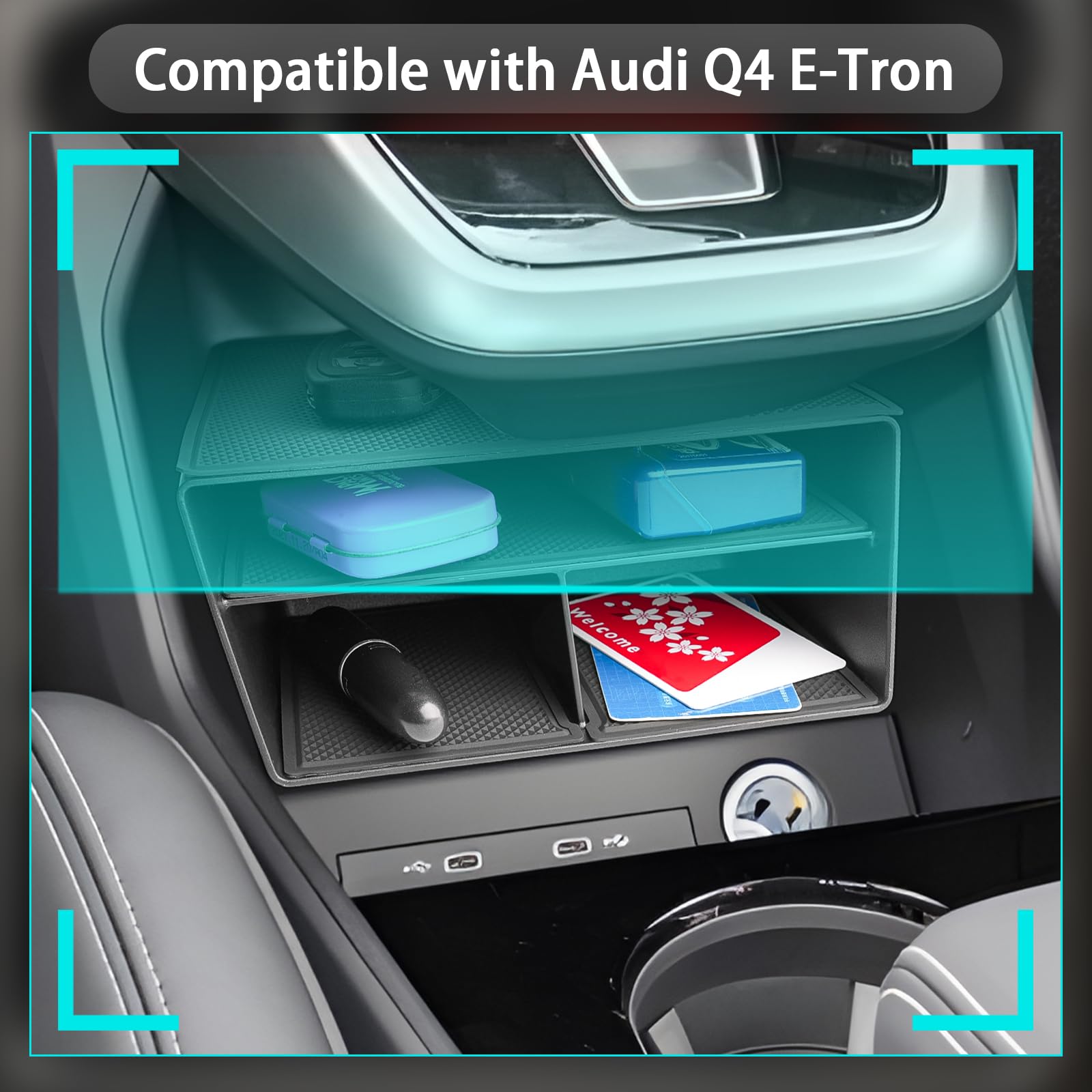 CDEFG Compatibile con Q4 e-Tron 2023 2024 2025 Vano portaoggetti per Auto Copilota Bracciolo Centrale Scatola Portaoggetti, Contenitore Organizer Interni Q4 Sportback e-Tron Accessori