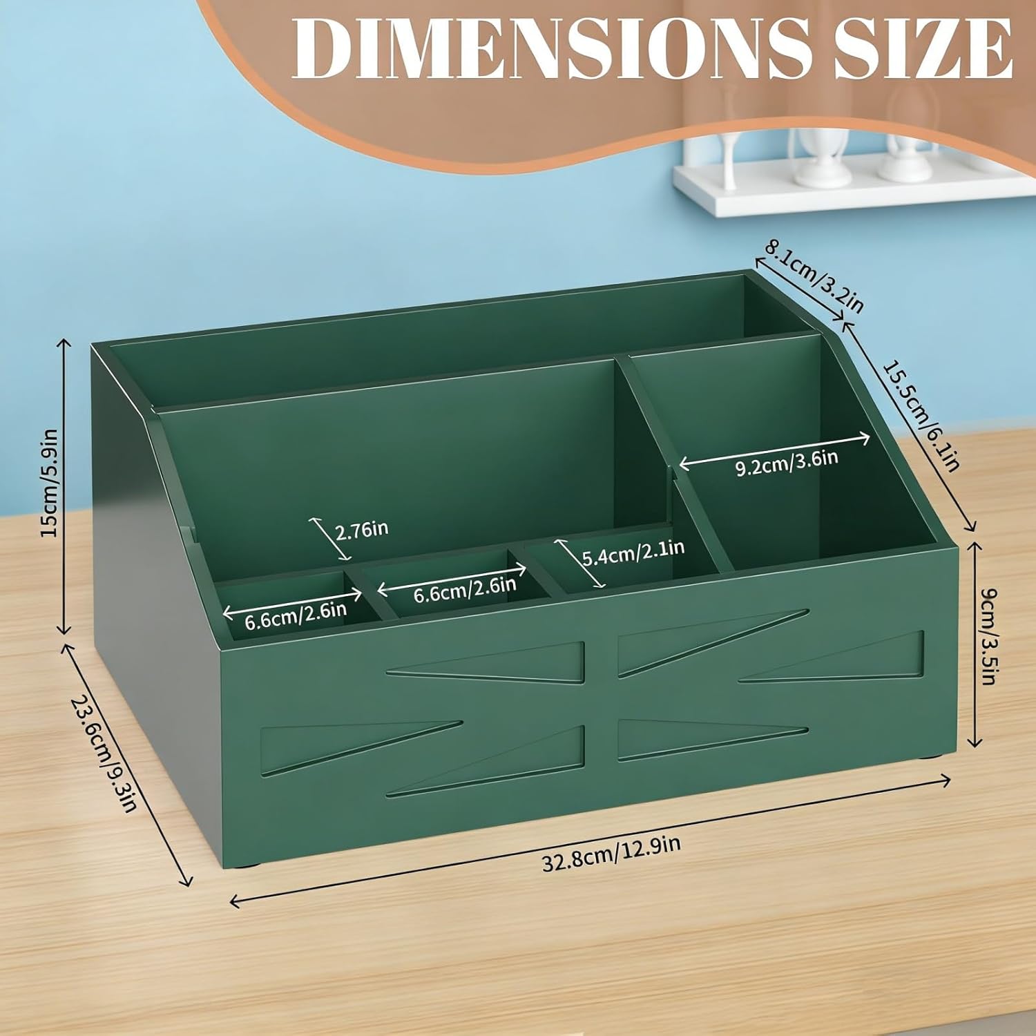 Wood Mail Organizer Countertop,Farmhouse Desk and Kitchen Countertop Storage, Letter Sorter, Desk Mail and Bill Organizer, Desktop File and Paper Holder (Green)