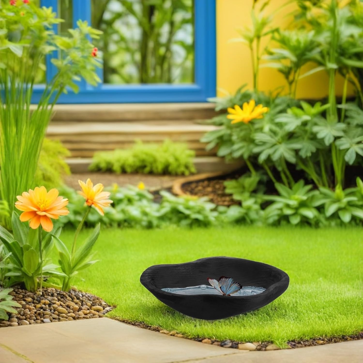 Didiseaon Wood Hummingbird Watering Bowl with Butterfly Cup for Garden Use