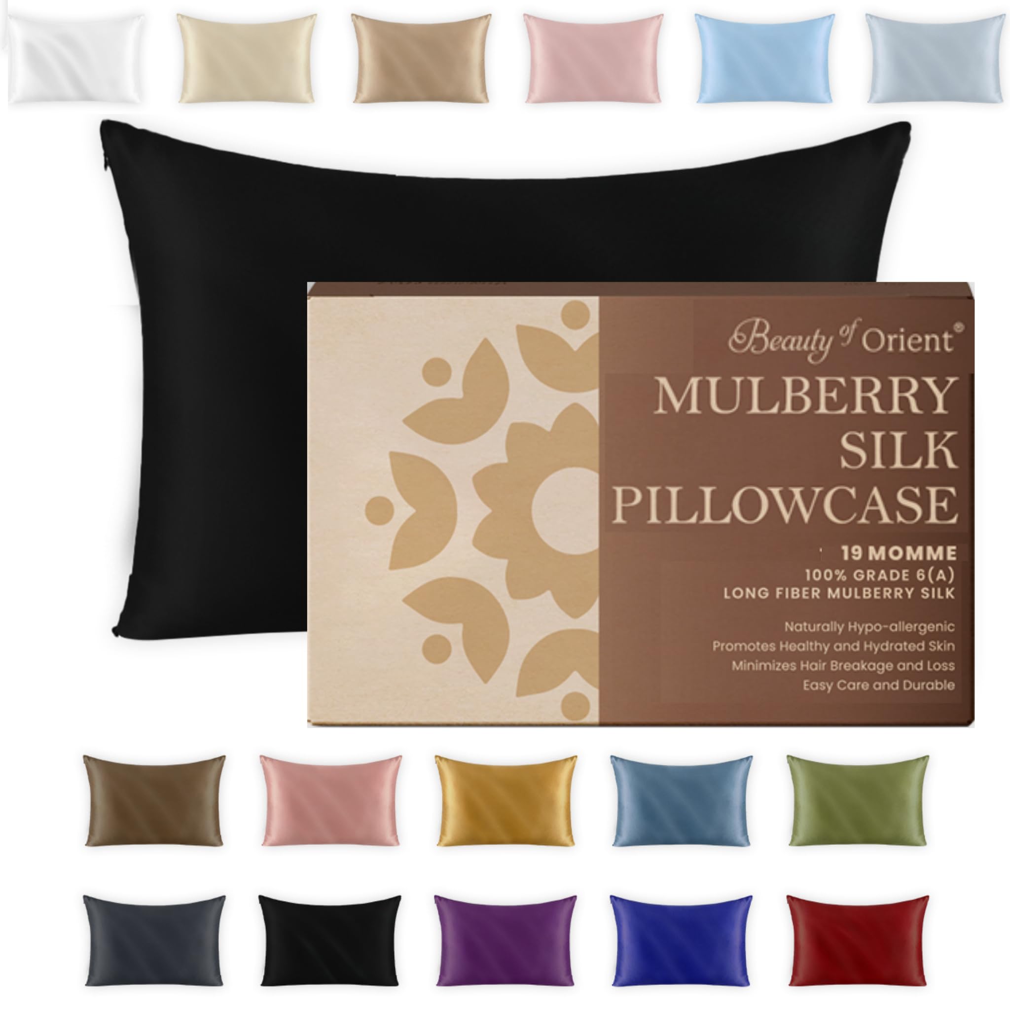 100% Pure Mulberry Silk Pillowcase for Hair and Skin, 19 Momme Both Sides, Hidden Zipper, Natural Hypoallergenic Silk Pillow Case - Best Sleep (1pc Standard - 20" x 26", Midnight)