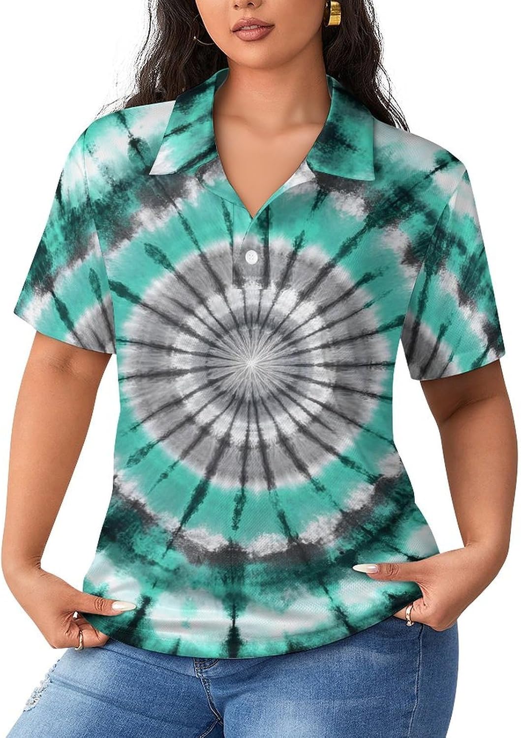 joo meryer Womens V Neck Golf Shirt Colorful Tie Dye Short Sleeve Tennis Shirt Dry Fit Polo Shirt