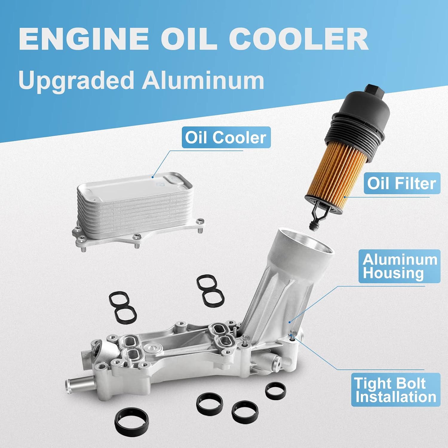 926-959 Upgraded Aluminum Engine Oil Cooler with Oil Filter Housing and Gaskets Kit Compatible With 2011-2016 Chrysler Dodge Jeep and Ram Routan 68105583AF 5184294AE 926-876