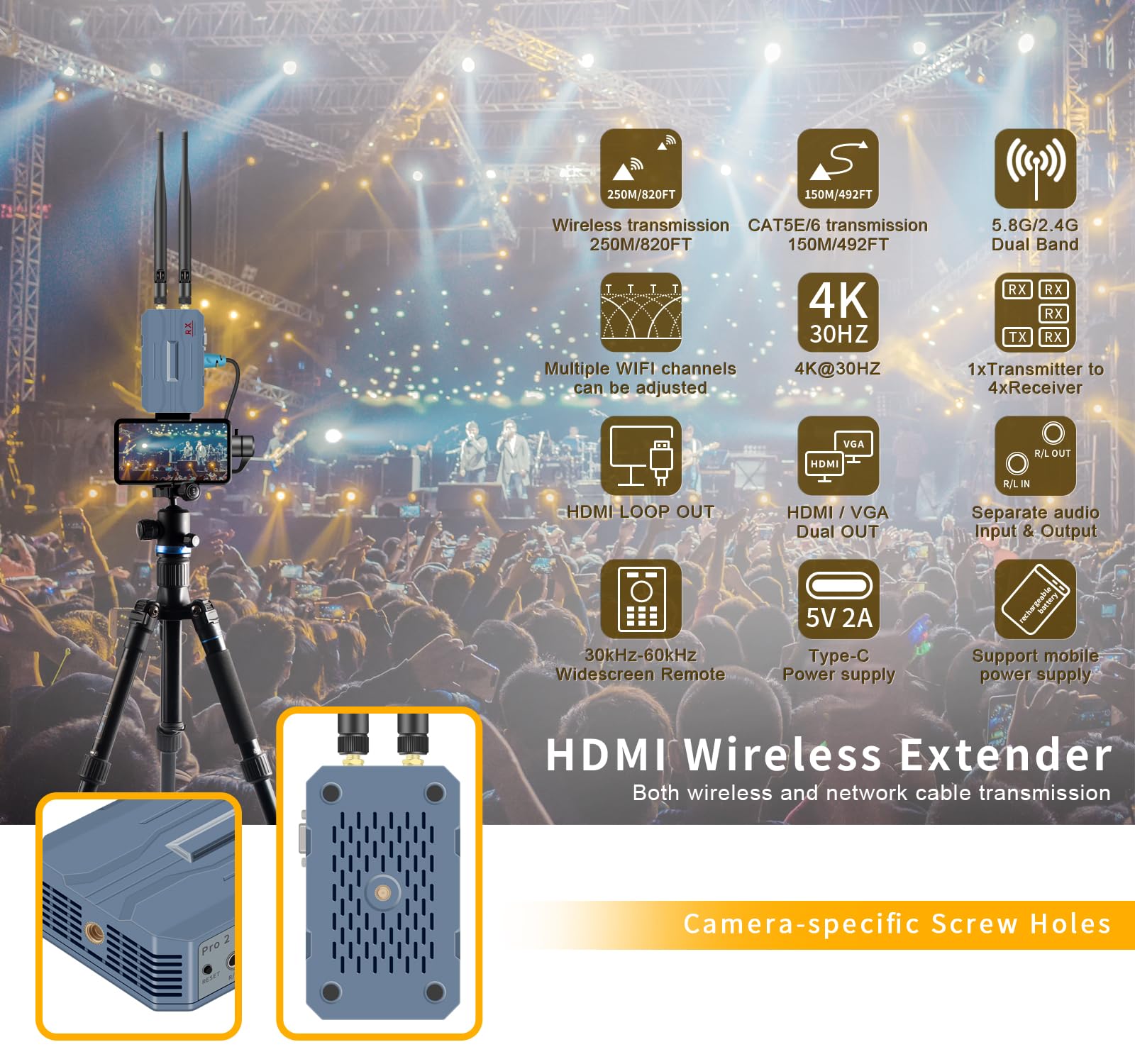 Kabelloser HDMI-Sender und -Empfänger | 4K 30HZ, HDMI Loop-Out, IR Extend, Dual Cooling Systems, 9 Kanäle