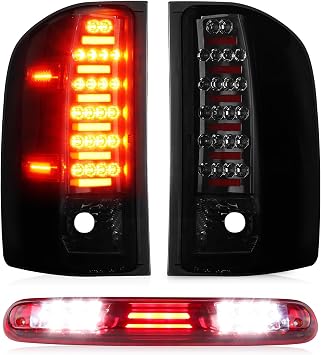 Tail Lights + 3rd Brake Cargo Lamp for Chevrolet Chevy Silverado 1500 2007-2013, 2500 HD & 3500 HD 2007-2014, for GMC Sierra 3500 HD 2008-2014, Third Center High Mount Stop Light Rear LED Taillights