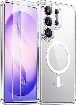 SPIDERCASE for Samsung Galaxy S26 Ultra Case,Magnetic with [2 PCS Tempered Glass Screen Protector] Upgraded [Full Camera Protection] Slim Crystal Clear Anti-Fingerprint Case for S26 Ultra,Clear