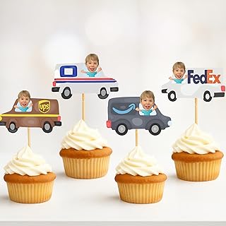 Custom Mail Truck Delivery Face Cupcake Topper – Postal Birthday Party Decor - Personalized Sets of 6–36