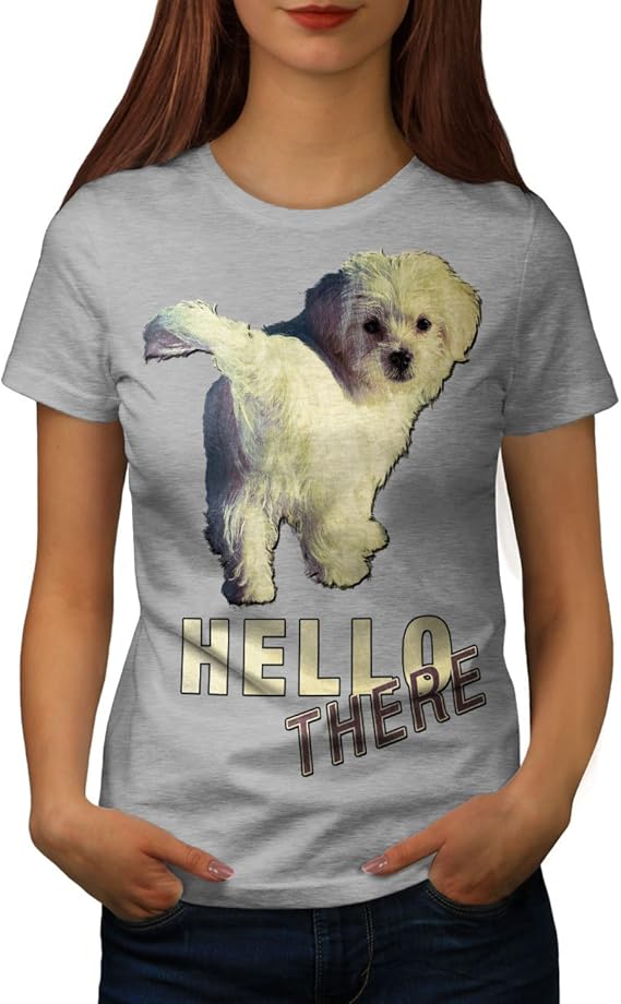 wellcoda Hallo Niedlich Hund Scherz Komisch Frau TShirt Süß Lässiges