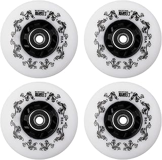 SGARQI 4-Pack Inline Skate Wheels Outdoor 90A Freestyle Durable Tire72mm 76mm 80mm for Choose Hockey Roller Blades Replacement Wheel with Bearings and Aluminum Spacers (80MM, White)