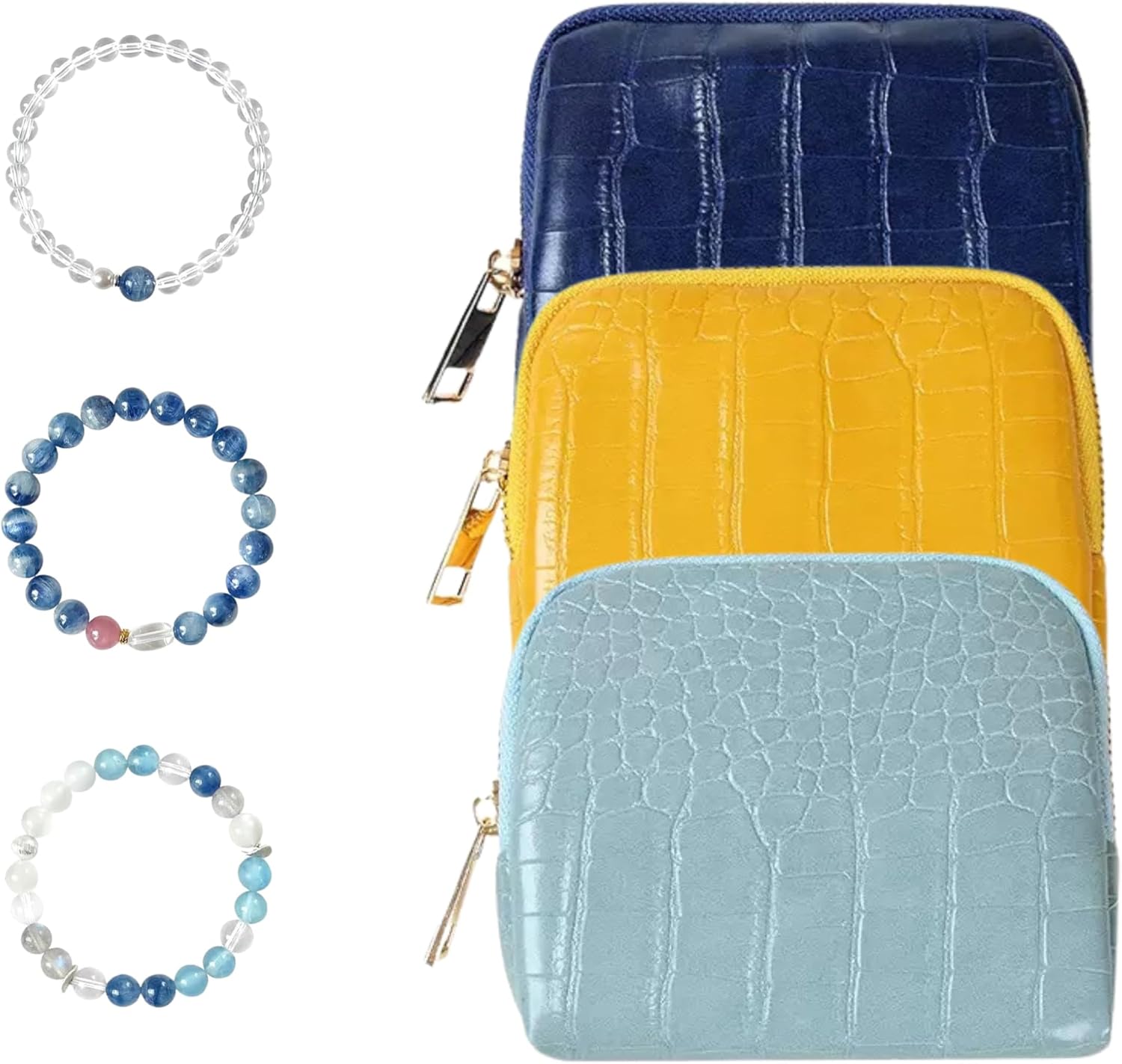 New Travel Jewelry Case, Jewelry Travel Case for Women, Small Jewelry Travel Case for Crystal Bracelets, Rings, Bangles with Smooth Metal Zipper, Elegant Jewelry Storage Pouch for Journey, Ice Blue
