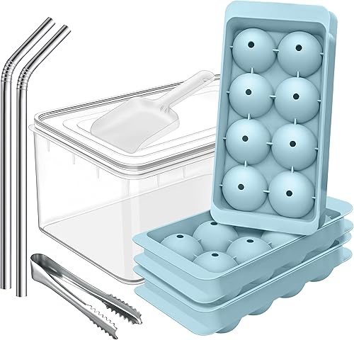 CKE - Bandeja de hielo de plástico de silicona, fácil de liberar y sin BPA, 14 bandejas para cubitos de hielo con tapa extraíble resistente a