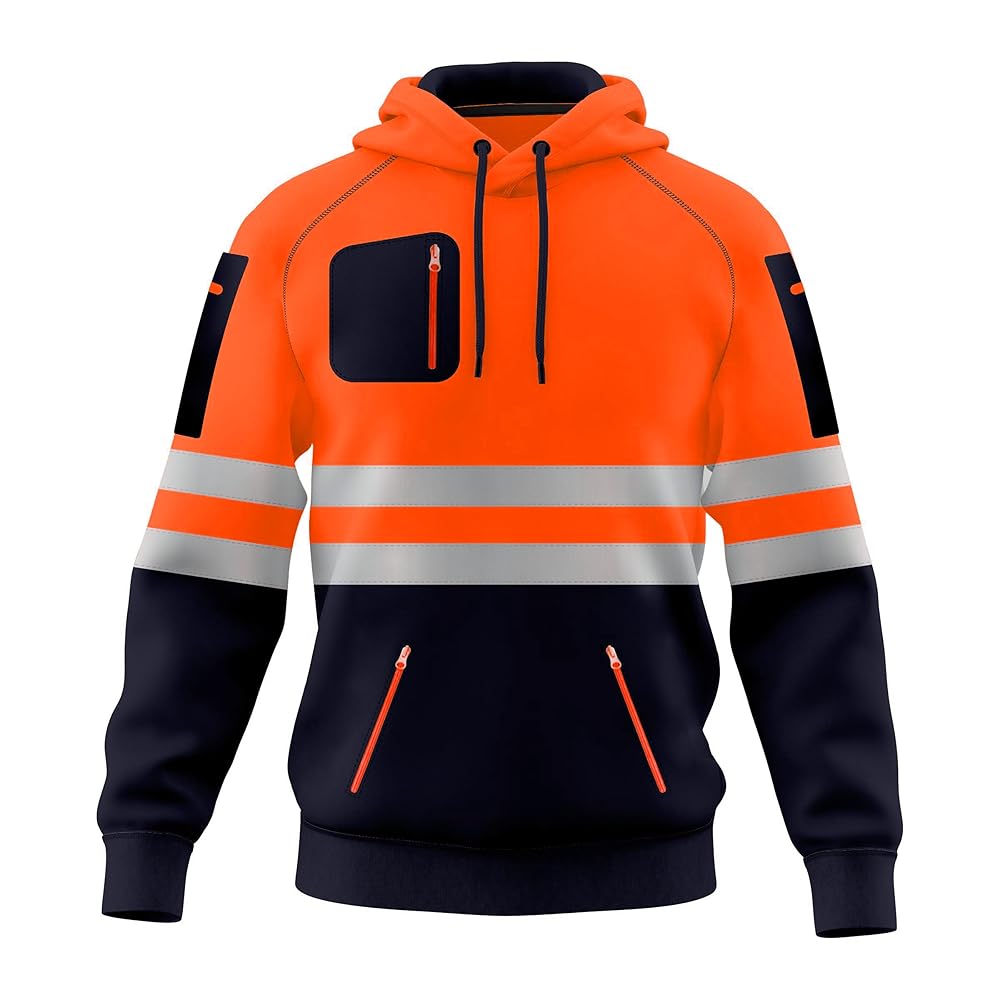 Felpa Cappuccio Riflettente Multi Tasche Felpa Uomo LIZZIE JACOBS Alta Visibilità - Con Nastro Riflettente E Multi Tasche | Taglie S-3XL Felpa Sicurezza Uomo - Foto 11