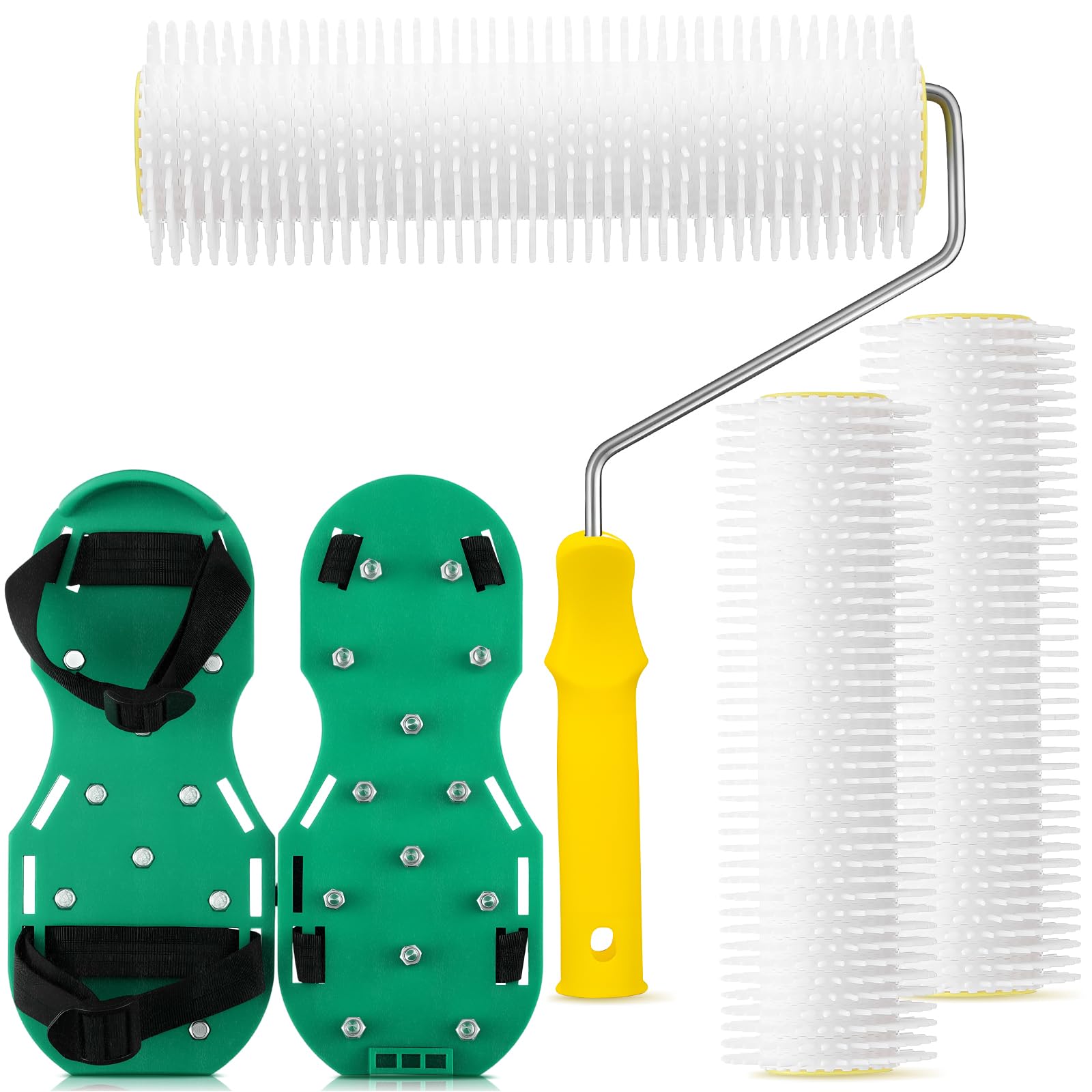 Leumoi 9 Inch Spiked Roller 3 Pcs Epoxy Spike Shoes Self Leveling, Yellow